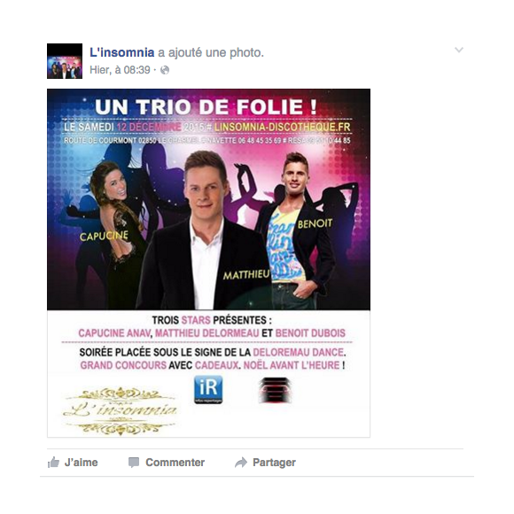 Martthieu Delormeau, Capucine Anav et Benoît Dubois : retrouvailles en discothèque le 12 décembre prochain.