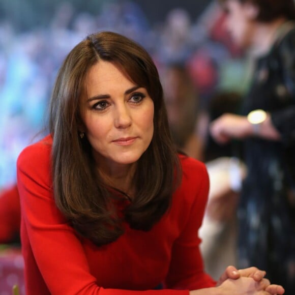 Kate Middleton, duchesse de Cambridge, vêtue d'une robe Alexander McQueen, a participé le 15 décembre 2015 à la fête de Noël de l'école du Anna Freud Centre, un établissement du nord de Londres qui prend en charge les enfants présentant des troubles du comportement et soutient leurs familles. Elle a notamment pris part à un atelier collage et un cours de percussions !