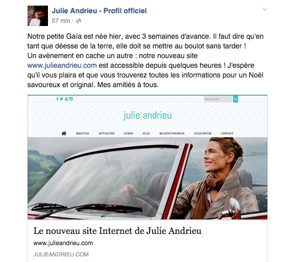 Julien Andrieu a annoncé la naissance de sa fille sur son compte Facebook. Le 17 décembre 2015