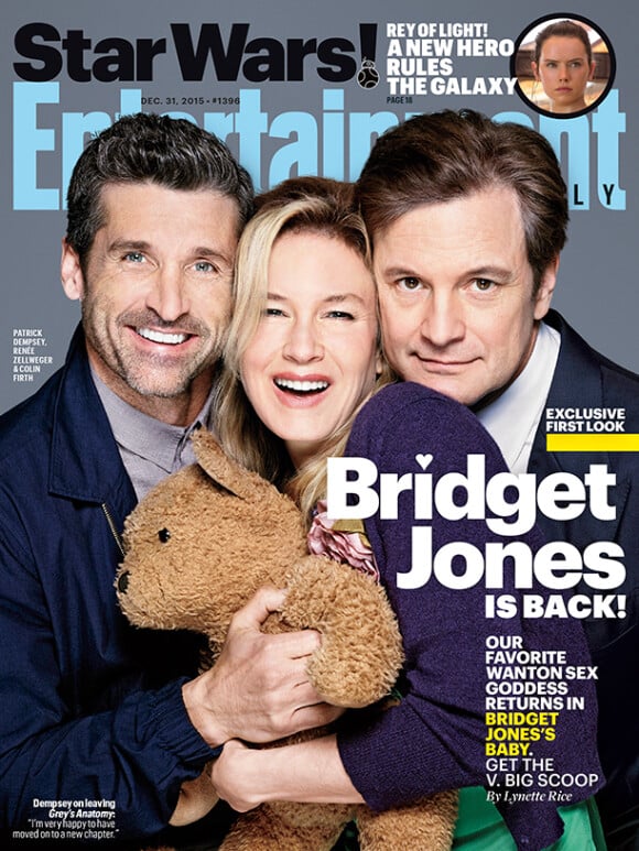 Patrick Dempsey, Renée Zellweger et Colin Firth, le trio de Bridget Jones 3, en couverture d'Entertainment Weekly.