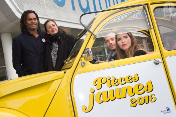 Christian Karembeu (parrain de l'Opération Pièces Jaunes), Anne Barrère, Brice Conrad et Joyce Jonathan - Lancement de la 27ème édition de l'Opération Pièces Jaunes au centre hospitalier (hôpital Delafontaine) de Saint-Denis, le 6 janvier 2015.06/01/2016 - Saint-Denis