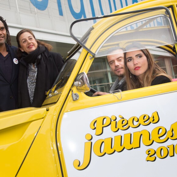 Christian Karembeu (parrain de l'Opération Pièces Jaunes), Anne Barrère, Brice Conrad et Joyce Jonathan - Lancement de la 27ème édition de l'Opération Pièces Jaunes au centre hospitalier (hôpital Delafontaine) de Saint-Denis, le 6 janvier 2015.06/01/2016 - Saint-Denis