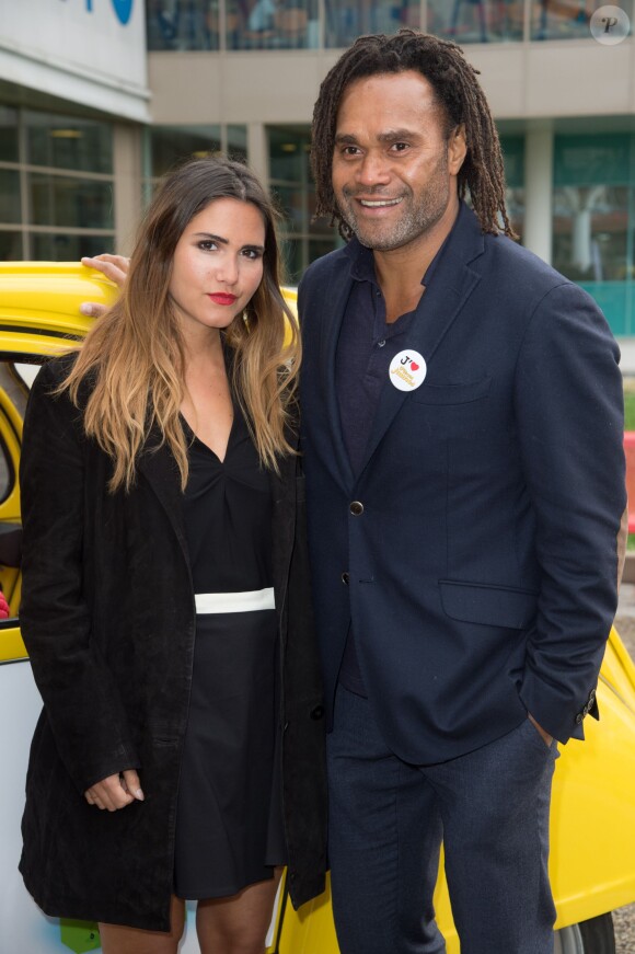 Joyce Jonathan et Christian Karembeu (parrain de l'Opération Pièces Jaunes) - Lancement de la 27ème édition de l'Opération Pièces Jaunes au centre hospitalier (hôpital Delafontaine) de Saint-Denis, le 6 janvier 2015.06/01/2016 - Saint-Denis