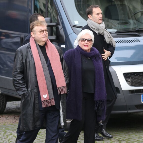 Dominique Besnehard et Line Renaud - Obsèques de Michel Delpech en l'église Saint-Sulpice à Paris, le 8 janvier 2016.