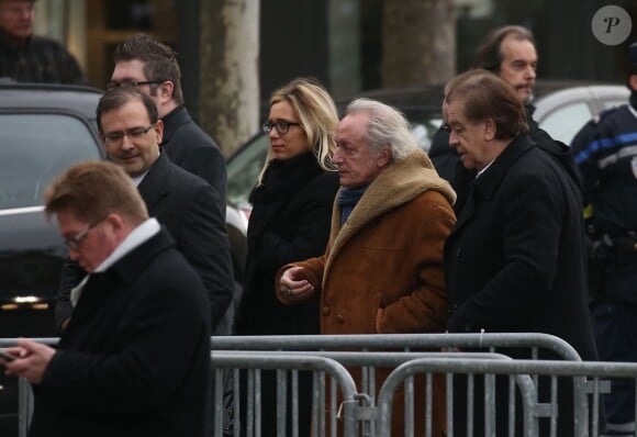 Didier Barbelivien, sa femme Laure et Daniel Lauclair - Obsèques de Michel Delpech en l'église Saint-Sulpice à Paris, le 8 janvier 2016.