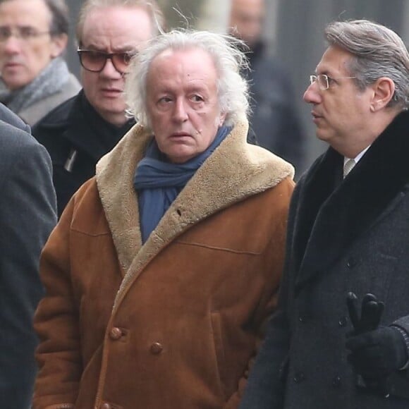 Didier Barbelivien et Daniel Lauclair - Obsèques de Michel Delpech en l'église Saint-Sulpice à Paris, le 8 janvier 2016.