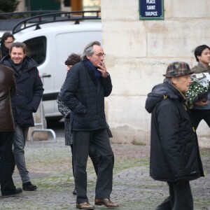 Gérard Louvin, Jérôme Anthony et Philippe Lavil - Obsèques de Michel Delpech en l'église Saint-Sulpice à Paris, le 8 janvier 2016.