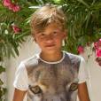 Damian Van Der Vaart, fils de Sylvie Meis, et son compagnon Maurice Mobetie en vacances à Ibiza, le 29 juillet 2015.