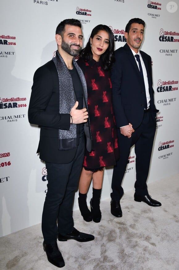 Kheiron, Leila Bekhti et Kherediddine Ennasri - Soirée des Révélations César 2016 dans les salons de la maison Chaumet place Vendôme à Paris, le 11 janvier 2016.