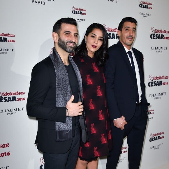 Kheiron, Leila Bekhti et Kherediddine Ennasri - Soirée des Révélations César 2016 dans les salons de la maison Chaumet place Vendôme à Paris, le 11 janvier 2016.