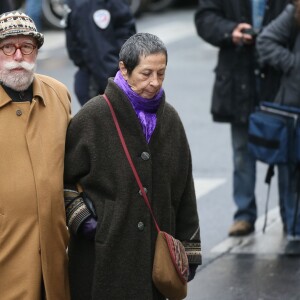 Jean-Paul Rouland et sa femme - Obsèques de Michel Galabru en l'église Saint-Roch à Paris le 12 janvier 2016.