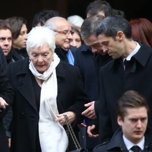 Jacqueline Franjou et Line Renaud - Sorties - Obsèques de Michel Galabru en l'église Saint-Roch à Paris le 12 janvier 2016.