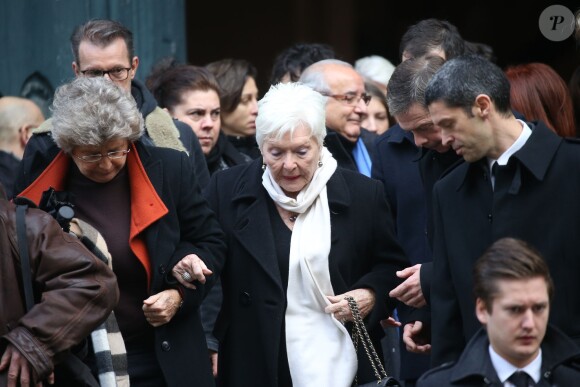 Jacqueline Franjou et Line Renaud - Sorties - Obsèques de Michel Galabru en l'église Saint-Roch à Paris le 12 janvier 2016.