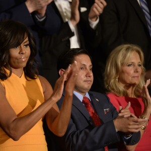 Michelle Obama, émue - Barack Obama s'exprime au Capitole à Washington, pour son dernier discours sur l'état de l'Union, le 12 janvier 2016