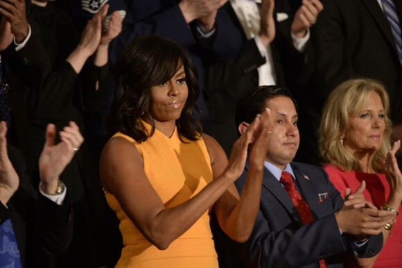 Michelle Obama, émue - Barack Obama s'exprime au Capitole à Washington, pour son dernier discours sur l'état de l'Union, le 12 janvier 2016