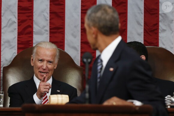 Barack Obama s'exprime au Capitole à Washington, pour son dernier discours sur l'état de l'Union, le 12 janvier 2016. Ici avec le vice-président Joe Biden.