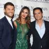 Leila Ben Khalifa (Secret Story 9) entre Christophe Beaugrand et Adrien Lemaître - Soirée des Lauriers TV Awards au Théâtre des Variétés à Paris, le 13 janvier 2016. © Denis Guigneboug/Bestimage