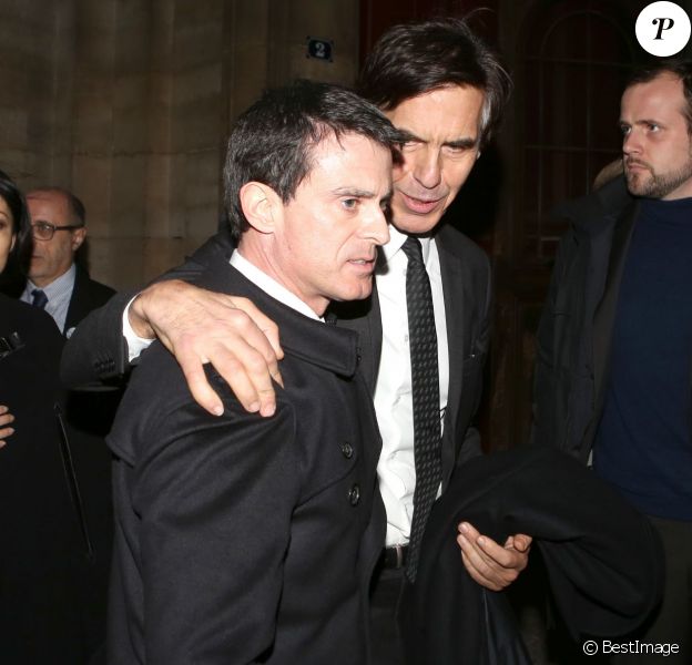 Fleur Pellerin, Manuel Valls et Laurent Bayle à la cérémonie organisée en hommage à Pierre Boulez, décédé le 5 janvier 2016 à Baden-Baden, en l'église Saint-Sulpice à Paris, le 14 janvier 2016.