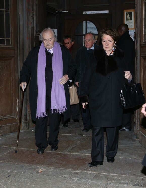 Jack Ralite et Catherine Tasca à la cérémonie organisée en hommage à Pierre Boulez, décédé le 5 janvier 2016 à Baden-Baden, en l'église Saint-Sulpice à Paris, le 14 janvier 2016.