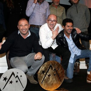 Mohamed Hamidi, Fatsah Bouyahmed, Jamel Debbouze lors de la cérémonie de clôture et palmarès du 19e Festival International du film de Comédie de l'Alpe d'Huez, le 16 janvier 2016. Le film "La vache" remporte trois récompenses, le Grand Prix, Prix du Public et le Prix d'Interprétation Michel Galabru (reçu par Fatsah Bouyahmed).