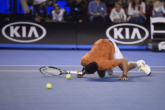 Novak Djokovic lors du Kid's Day en marge de l'Open d'Australie au Melbourne Park de Melbourne, le 16 janvier 2016