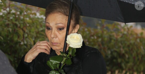 Semi-exclusif - Farah Diba Pahlavi, parmi une soixantaine de personnes proches de la défunte, assistait le 14 janvier 2016 aux obsèques de la princesse Ashraf Pahlavi, soeur jumelle du dernier Shah d'Iran (Mohammad Reza), au cimetière de Monaco le 14 janvier 2016.