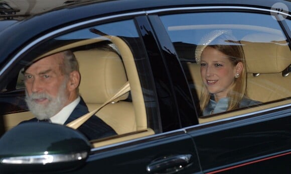Le prince Michael de Kent et sa fille Lady Gabriella Windsor lors du baptême de Maud Windsor à Londres le 16 décembre 2013.