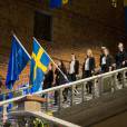 La princesse Sofia de Suède, enceinte de 6 mois, lors d'une cérémonie de remise des diplômes et de broches de l'école d'infirmières de l'hôpital Sophiahemmet, le 21 janvier 2016 à l'Hôtel de Ville de Stockholm.