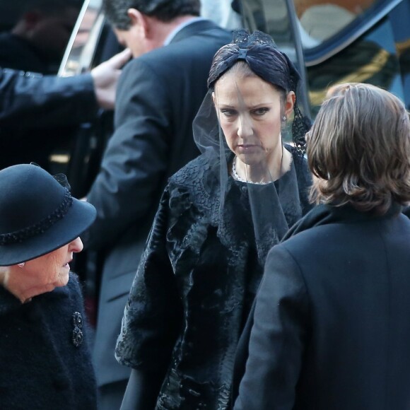 Céline Dion, son fils René-Charles Angélil et sa mère Thérèse Dion - Obsèques nationales de René Angélil en la Basi­lique Notre-Dame de Montréal, le 22 janvier 2016. © Dominique Jacovides/Bestimage