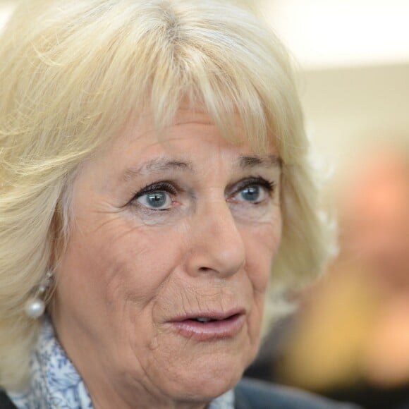 Camilla Parker Bowles en visite le 27 janvier 2016 dans les locaux de l'association SafeLives à Londres, qui vient en aide aux femmes victimes de violences conjugales.