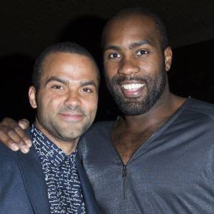 Tony Parker et Teddy Riner - Première du film "Jurassic World" à l'Ugc Normandie à Paris le 29 mai 2015.