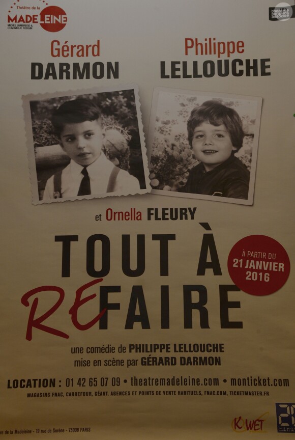 Illustration affiche - Générale de la pièce "Tout à Refaire" au théâtre de la Madeleine à Paris, le 8 février 2016. © Guirec Coadic/Bestimage