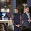 La princesse Victoria de Suède, enceinte de 8 mois, prenait part à la cérémonie de remise des Global Change Awards de la Fondation H&M Conscious à l'Hôtel de Ville de Stockholm le 10 février 2016.