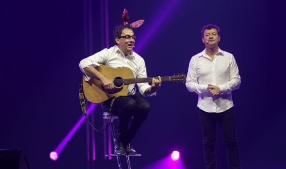 Exclusif - Eric Carrière et Francis Ginibre (Les Chevaliers du Fiel) lors de leur nouveau spectacle Otaké! à Lille, le 15 janvier 2016, pendant leur tournée dans toute la France. ©Stéphane Vansteenkiste