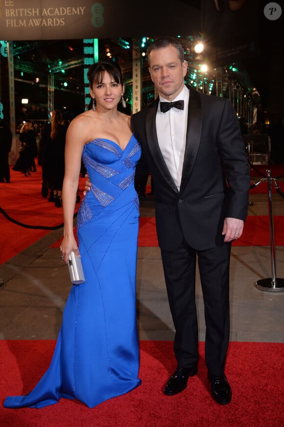 Matt Damon et sa femme Luciana Barroso - 69e cérémonie des British Academy Film Awards (BAFTA) à Londres, le 14 février 2016.