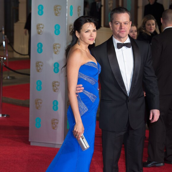 Matt Damon et sa femme Luciana Barroso - 69e cérémonie des British Academy Film Awards (BAFTA) à Londres, le 14 février 2016.