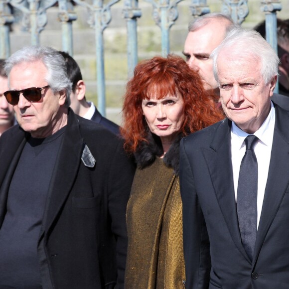 Pierre Arditi, Sabine Azéma - Funérailles d'Alain Resnais en l'église Saint-Vincent-de-Paul à Paris le 10 mars 2014.