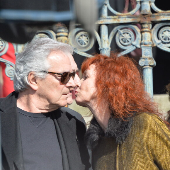 Pierre Arditi, Sabine Azéma - Funérailles d'Alain Resnais en l'église Saint-Vincent-de-Paul à Paris le 10 mars 2014.