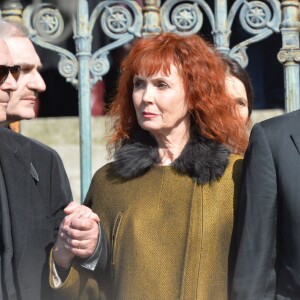 Pierre Arditi, Sabine Azéma - Funérailles d'Alain Resnais en l'église Saint-Vincent-de-Paul à Paris le 10 mars 2014.