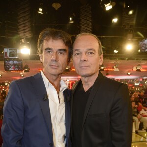 Stéphane Peyron et Laurent Baffie - Enregistrement de l'émission "Vivement Dimanche", dont les invités principaux sont Loïck et Stéphane Peyron, à Paris le 17 février 2016. Diffusion le 21 février 2016. ©Coadic Guirec/Bestimage