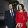 La princesse Sofia de Suède, enceinte de 8 mois de son premier enfant, assistait avec son mari le prince Carl Philip et sa belle-mère la reine Silvia au gala annuel de l'Académie royale des arts à Stockholm, le 19 février 2016.