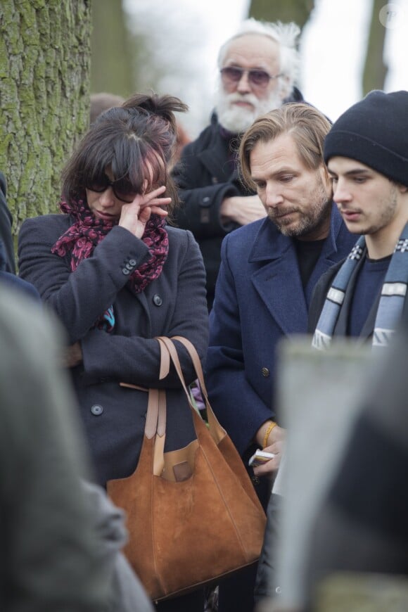 Sophie Marceau et Xawery Zulawski avec Vincent aux obsèques d'Andrzej Zulawski à Gora Kalwaria, près de Varsovie en Pologne le 22 février 2016. BEW / BESTIMAGE
