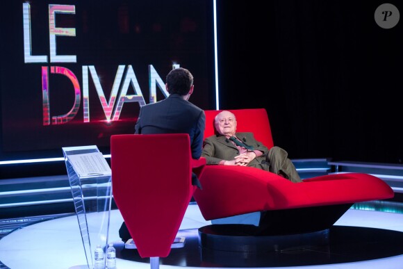 Exclusif - Enregistrement de l'émission "Le Divan" présentée par Marc-Olivier Fogiel avec Pierre Bergé, diffusion le 23 février sur France 3. Le 11 février 2016 ©Cyril Moreau/Bestimage
