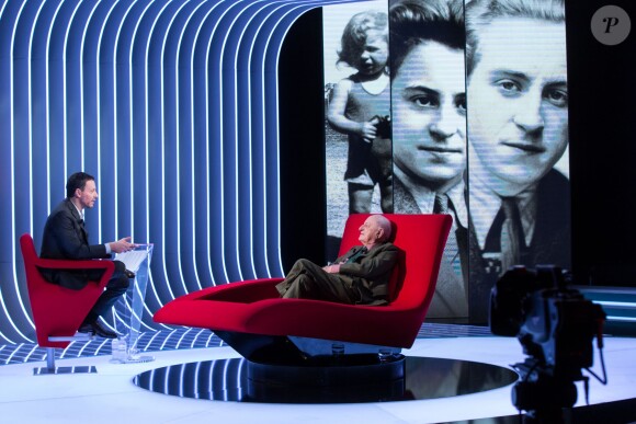 Exclusif - Enregistrement de l'émission "Le Divan" présentée par Marc-Olivier Fogiel avec Pierre Bergé, diffusion le 23 février sur France 3. Le 11 février 2016 ©Cyril Moreau/Bestimage