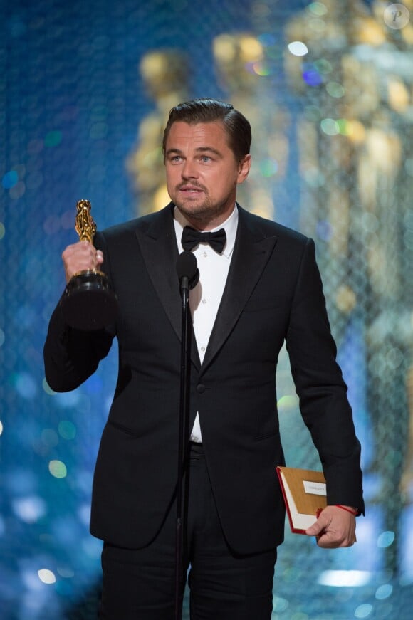 Leonardo DiCaprio (Oscar du meilleur acteur pour le film "The Revenant") - 88e cérémonie des Oscars à Hollywood, le 28 février 2016.