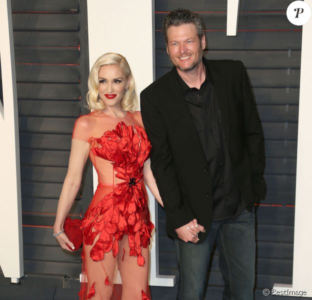 Gwen Stefani et son compagnon Blake Shelton à la soirée "Vanity Fair Oscar Party" après la 88ème cérémonie des Oscars à Hollywood, le 28 février 2016.