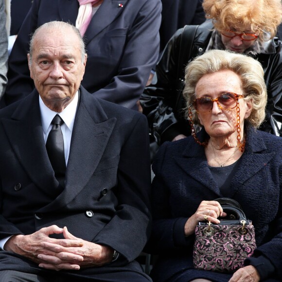Jacques et Bernadette Chirac lors des Obseques de Antoine Veil au cimetiere du Montparnasse a Paris. Le 15 avril 2013