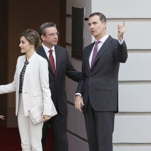 Le roi Felipe VI et la reine Letizia d'Espagne étaient en visite officielle à Porto Rico le 15 mars 2016 à l'occasion du VIIe Congrès international de la langue espagnole.