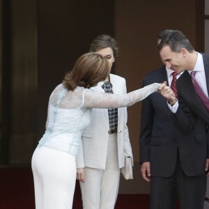 Le roi Felipe VI et la reine Letizia d'Espagne étaient en visite officielle à Porto Rico le 15 mars 2016 à l'occasion du VIIe Congrès international de la langue espagnole.