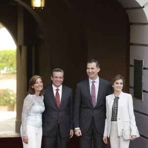 Le roi Felipe VI et la reine Letizia d'Espagne étaient en visite officielle à Porto Rico le 15 mars 2016 à l'occasion du VIIe Congrès international de la langue espagnole.